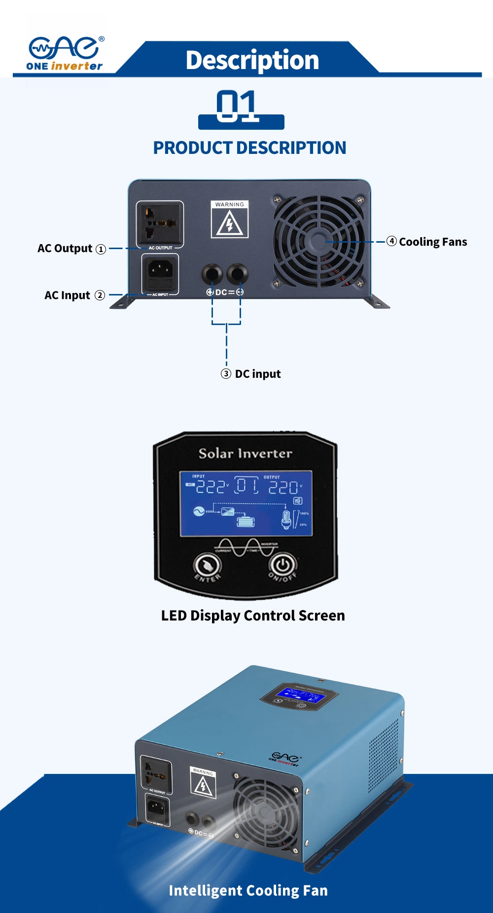 Industry Low Frequency 12VDC 700W Pure Sine Wave DC to AC Inverter with Charger