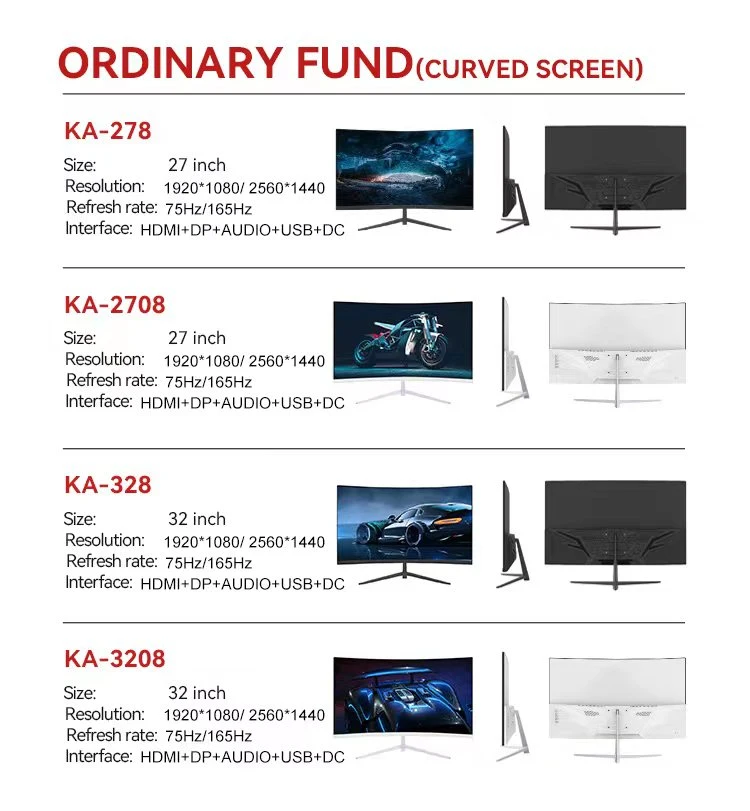 2K Monitor LED 27 Inch Curved Screen Gaming Monitor Dp HMI 165Hz Desktop Computer Monitor