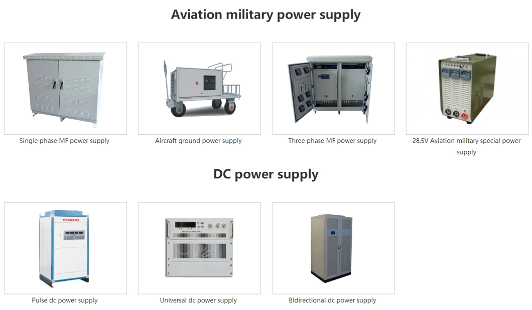 30kVA 45kVA 60kVA 90kVA 120kVA 180kVA 200kVA 300kVA 400kav 600kVA 800kVA 1000kVA 2000kVA 3000kVA 50Hz 60Hz 400Hz Static Frequency Converter AC DC Power Source