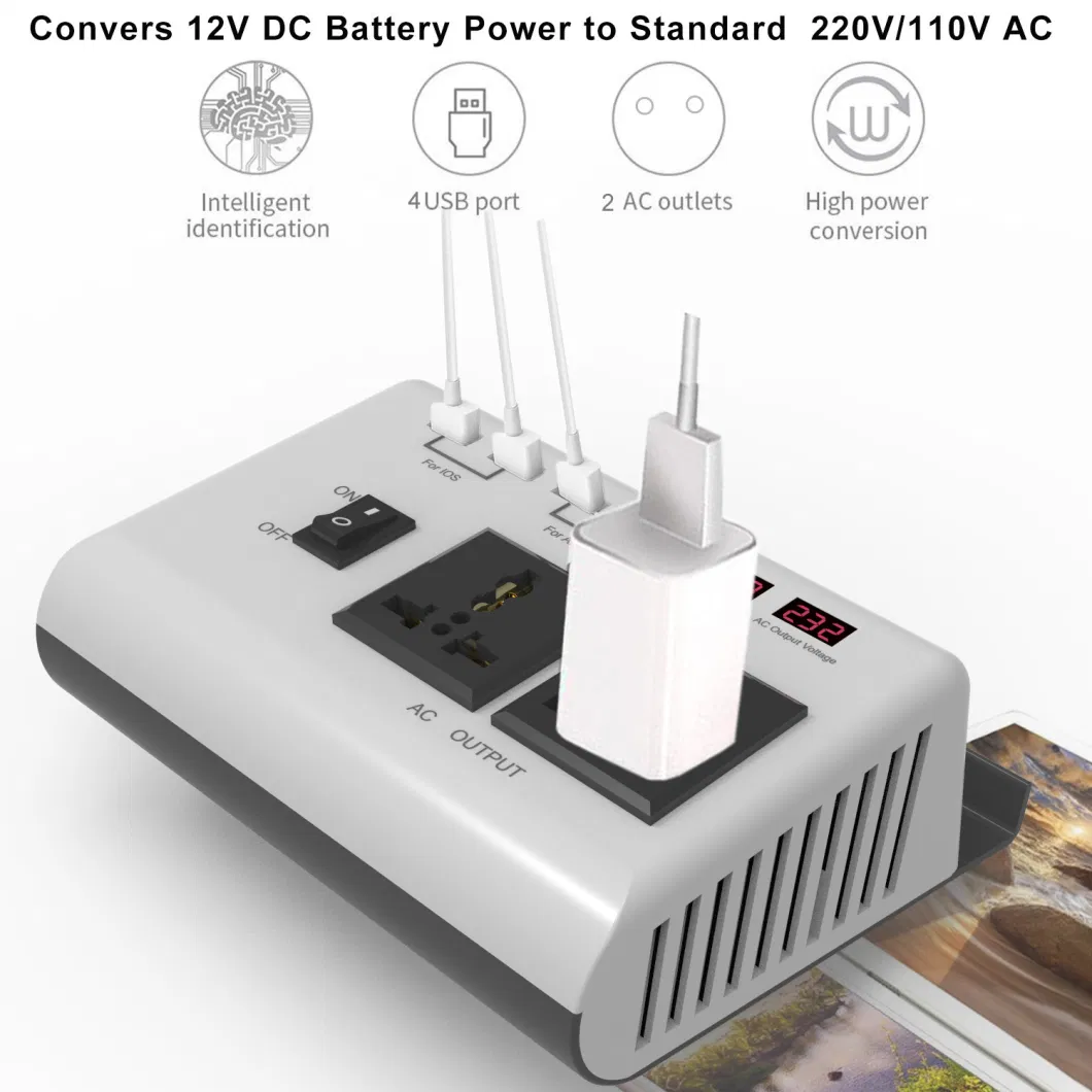 12V to 110V/220V Inverter Power Converter Booster with 300W Output for Vehicles