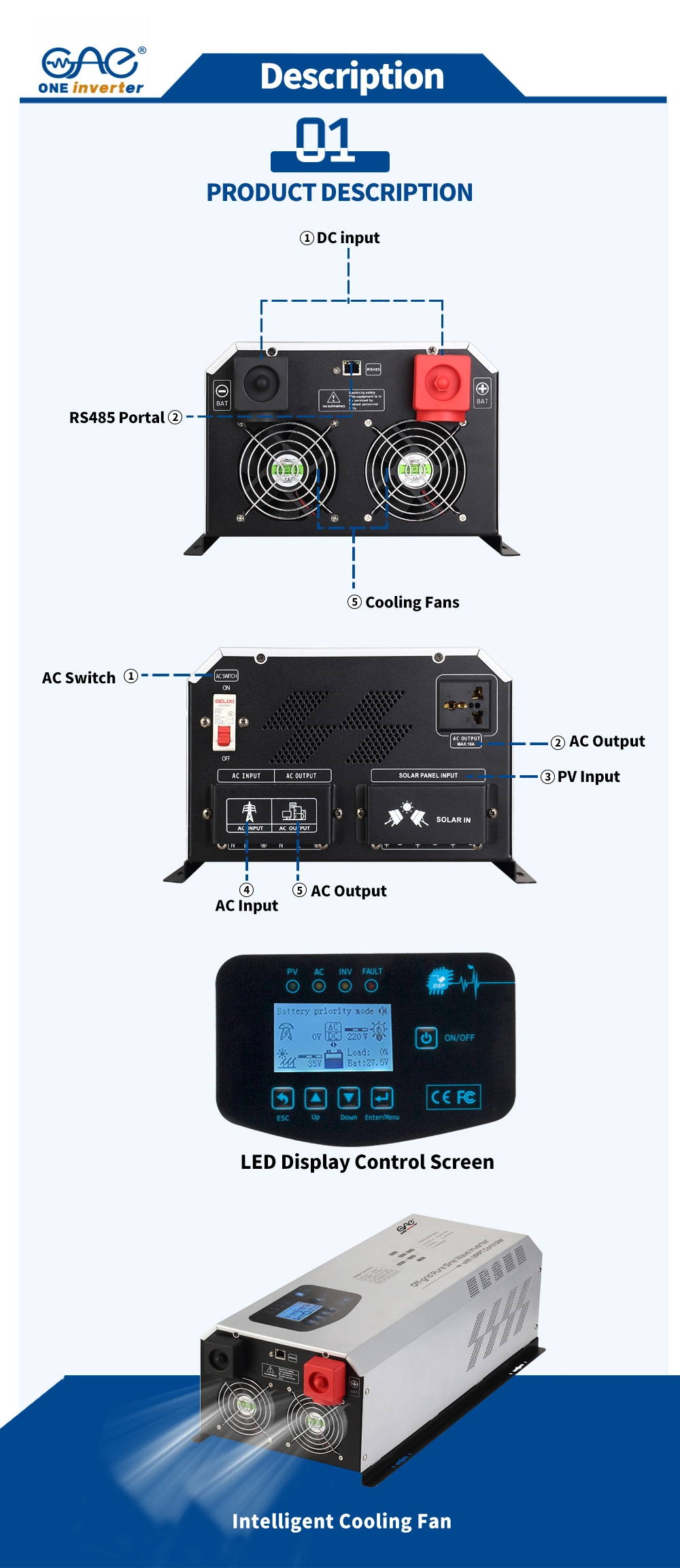 6000W Power Inverter DC 6kw 12V 24V 48V to AC 110V 220V 240V Peak 18000 Watt Pure Sine Wave Solar Inverter