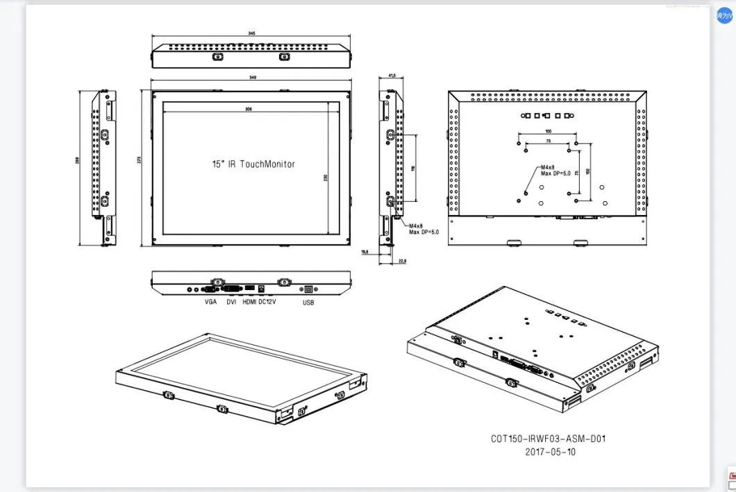 Metal Case 15&quot; Open Frame Touch Screen LCD Screen Monitor Capacitive Touch Screen LCD Display