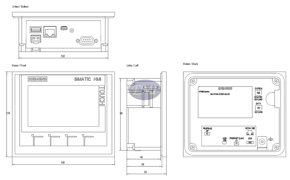 6AV2124-2DC01-0ax0 New Ktp400 Key/Touch Operation 4 Inches Widescreen TFT Display Comfort Panel with Profinet Interface 4 MB Configuration Memory HMI