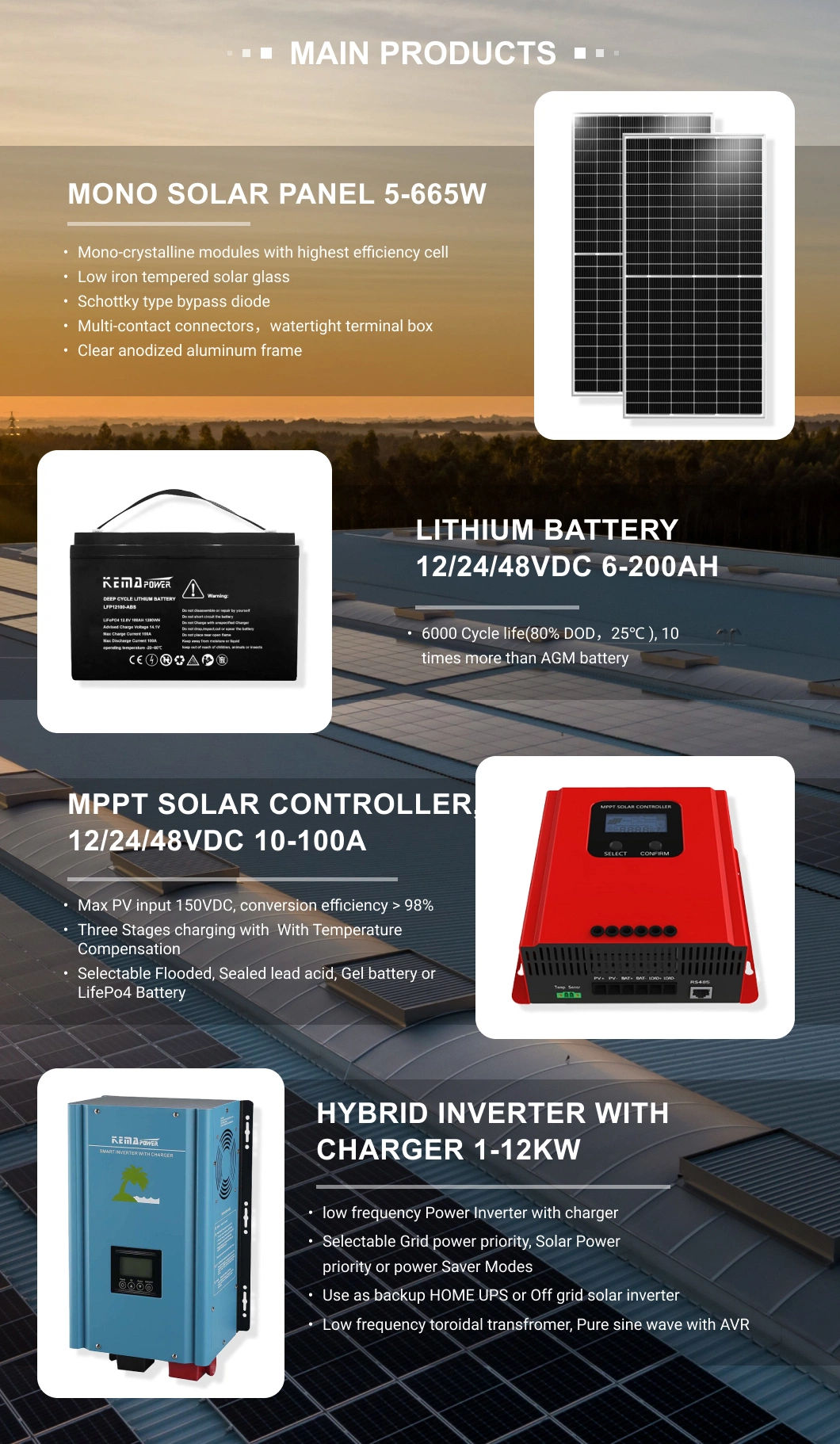 Kemapower Hybrid Solar Power Inverter MPPT DC to AC Converter 3 Phase