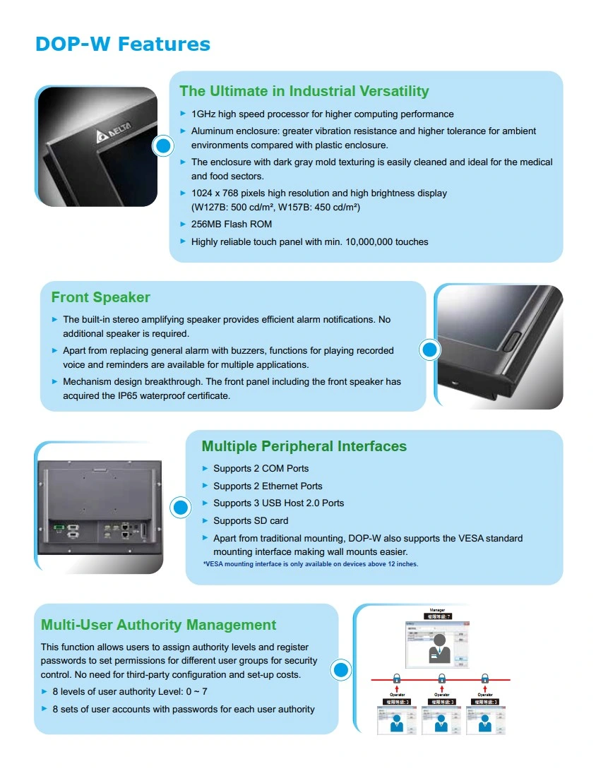 Delta HMI DOP Series DOP-100/DOP-W/DOP-H/Tp Touch Panel HMI - Human Machine Interfaces