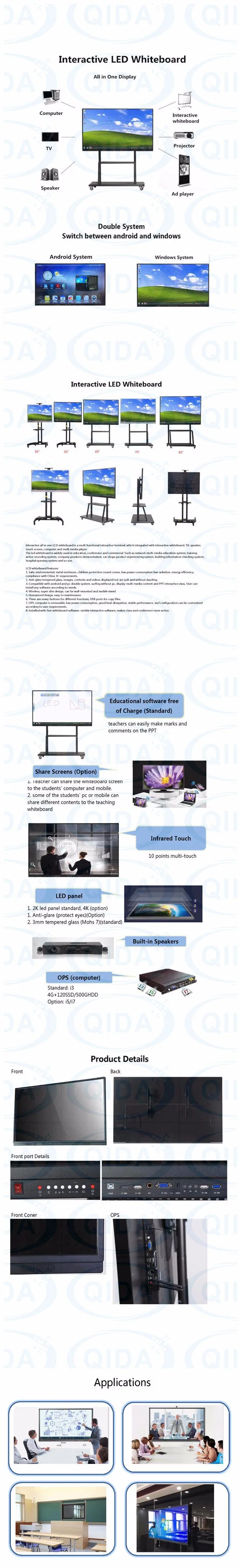 75&quot; LED Inches Touchscreen Interactive Smartboard Iwb for Conference OEM/ODM