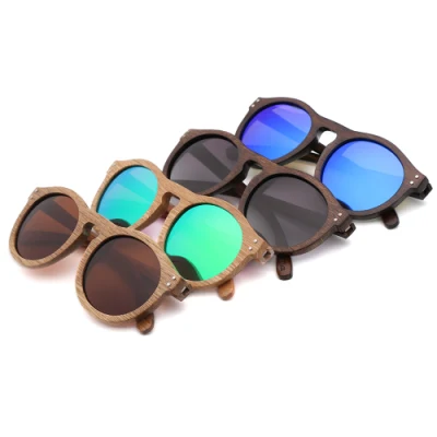 Polarized Lens with Colorful Mirror Ready to Ship and OEM Bamboo and Wooden Round Sunglasses
