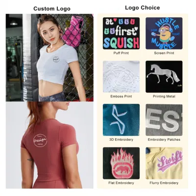 Custom Wholesale High Quality Scren Print Crop Top Women Yoga Sport Gym Elastic Slim Fit Round Neck Women Crop Top