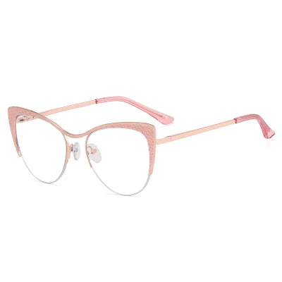 Wholesale New Cat Eye Metal Half Frame Fashion Women&prime;s Flat Light Mirror Blue Light Eye Protection Lens Frame Glasses