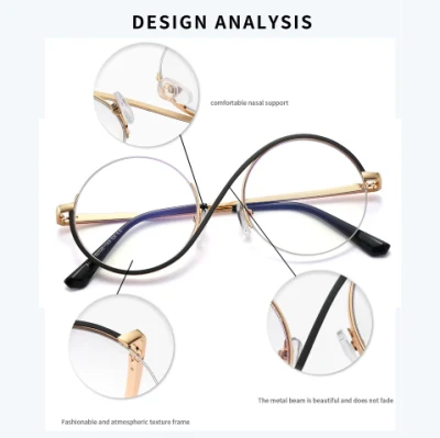 Wholesale New Half Frame Optical Comfortable Flat Lenses Metal Round Frame Fashion Women Men Unisex Anti Blue Light Glasses