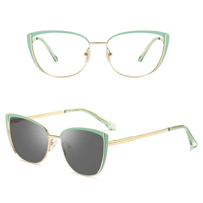 2023 New Arrivals Popular Colorful Design Intelligent Photochromic Metal Cat Eye Frame Optical Blue Light Blocking Glasses