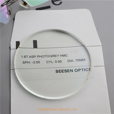 Optical Glass Lenses Direct Lens Supplier for Eyes 1.67 Spin Photochromic Hmc Photochromic Grey Transition Lenses Price