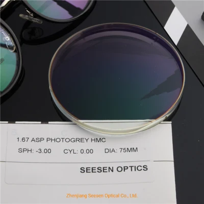 Prescription Lenses Eyeglasses 1.67 Spin Photochromic Hmc Ophthalmic Lens Manufacturers Eyeglasses Lens