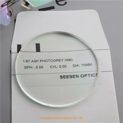 Prescription Lenses Eyeglasses 1.67 Spin Photochromic Hmc Ophthalmic Lens Manufacturers Eyeglasses Lens