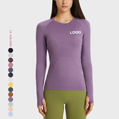 2023 Lulu New Women Long Sleeve Round Neck Sports T-Shirt Running Fitness Top Slim Breathable Yoga Wear
