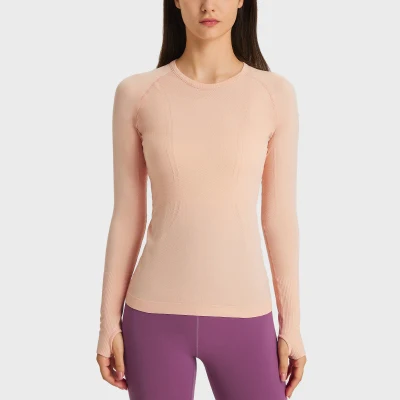 2023 Lulu New Women Long Sleeve Round Neck Sports T-Shirt Running Fitness Top Slim Breathable Yoga Wear