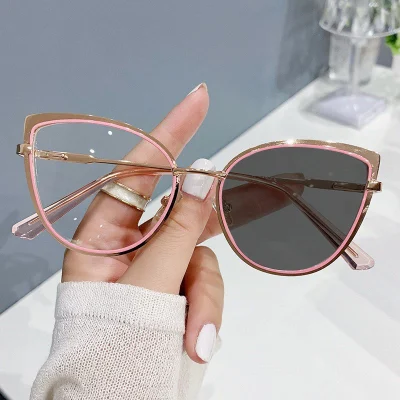Color Changing Women Men Metal Frame Blue Light Blocking Optical Glasses Frames Photochromic Eyeglasses Frames Glasses