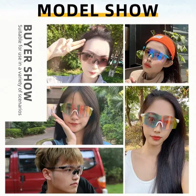 Wholesale Rimless One Piece Lens Running Outdoor Sport Glasses Anti Glare Photochromic Cycling Riding Driving Sunglasses