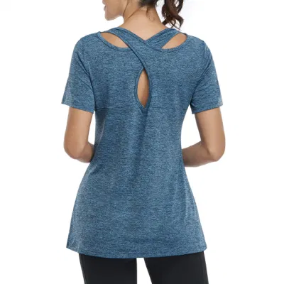 New Custom Short Sleeve Round Neck Cross Women S Yoga Shirt Tops