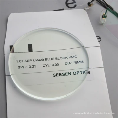 High Index 1.67 UV420 Blue Cut Blue Light Blocking Anti Blue Ray Optical Resin Lenses