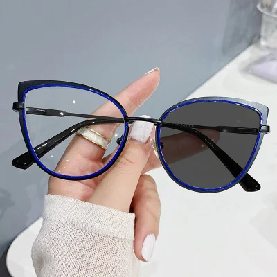 Color Changing Women Men Metal Frame Blue Light Blocking Optical Glasses Frames Photochromic Eyeglasses Frames Glasses
