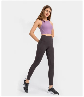 Lu-16 2022 Spring and Summer New Pull-up Round Tie Chest Pad Yoga Vest Nude Tight High-Elastic Sports Fitness Top Women