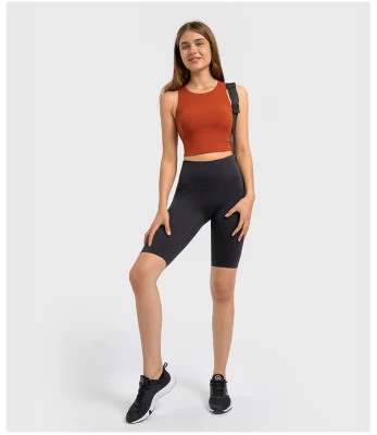 Lu-16 2022 Spring and Summer New Pull-up Round Tie Chest Pad Yoga Vest Nude Tight High-Elastic Sports Fitness Top Women