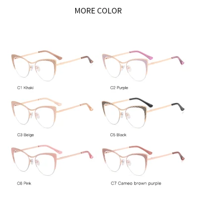 Wholesale New Cat Eye Metal Half Frame Fashion Women&prime;s Flat Light Mirror Blue Light Eye Protection Lens Frame Glasses