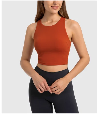 Lu-16 2022 Spring and Summer New Pull-up Round Tie Chest Pad Yoga Vest Nude Tight High-Elastic Sports Fitness Top Women