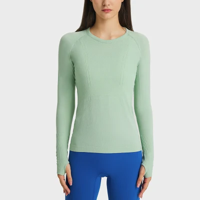 2023 Lulu New Women Long Sleeve Round Neck Sports T-Shirt Running Fitness Top Slim Breathable Yoga Wear