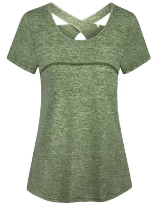 New Custom Short Sleeve Round Neck Cross Women S Yoga Shirt Tops