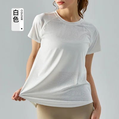 2023 Spring and Summer Round-Neck Yoga Short Sleeve Loose Casual Sports T-Shirt Running Fitness Gym Top