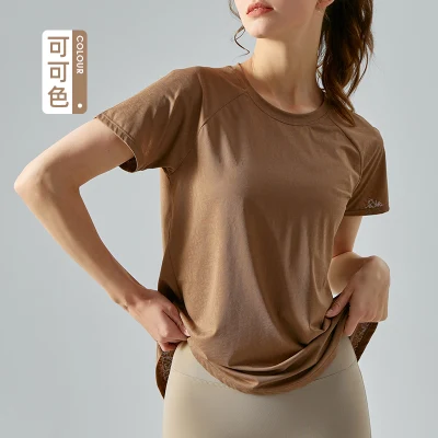 2023 Spring and Summer Round-Neck Yoga Short Sleeve Loose Casual Sports T-Shirt Running Fitness Gym Top