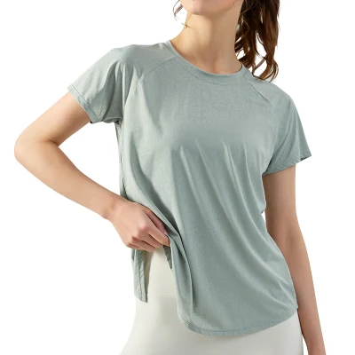 2023 Spring and Summer Round-Neck Yoga Short Sleeve Loose Casual Sports T-Shirt Running Fitness Gym Top