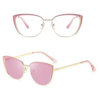 2023 New Arrivals Popular Colorful Design Intelligent Photochromic Metal Cat Eye Frame Optical Blue Light Blocking Glasses