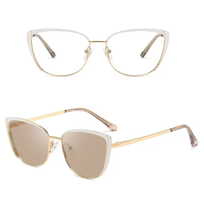 2023 New Arrivals Popular Colorful Design Intelligent Photochromic Metal Cat Eye Frame Optical Blue Light Blocking Glasses
