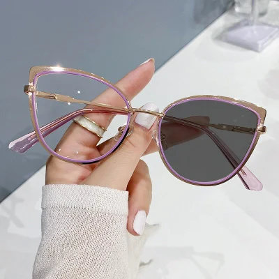 Color Changing Women Men Metal Frame Blue Light Blocking Optical Glasses Frames Photochromic Eyeglasses Frames Glasses