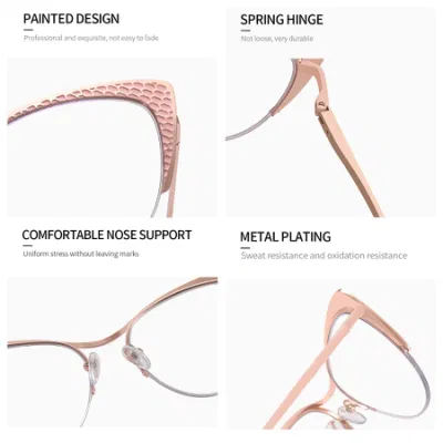 Wholesale New Cat Eye Metal Half Frame Fashion Women&prime;s Flat Light Mirror Blue Light Eye Protection Lens Frame Glasses