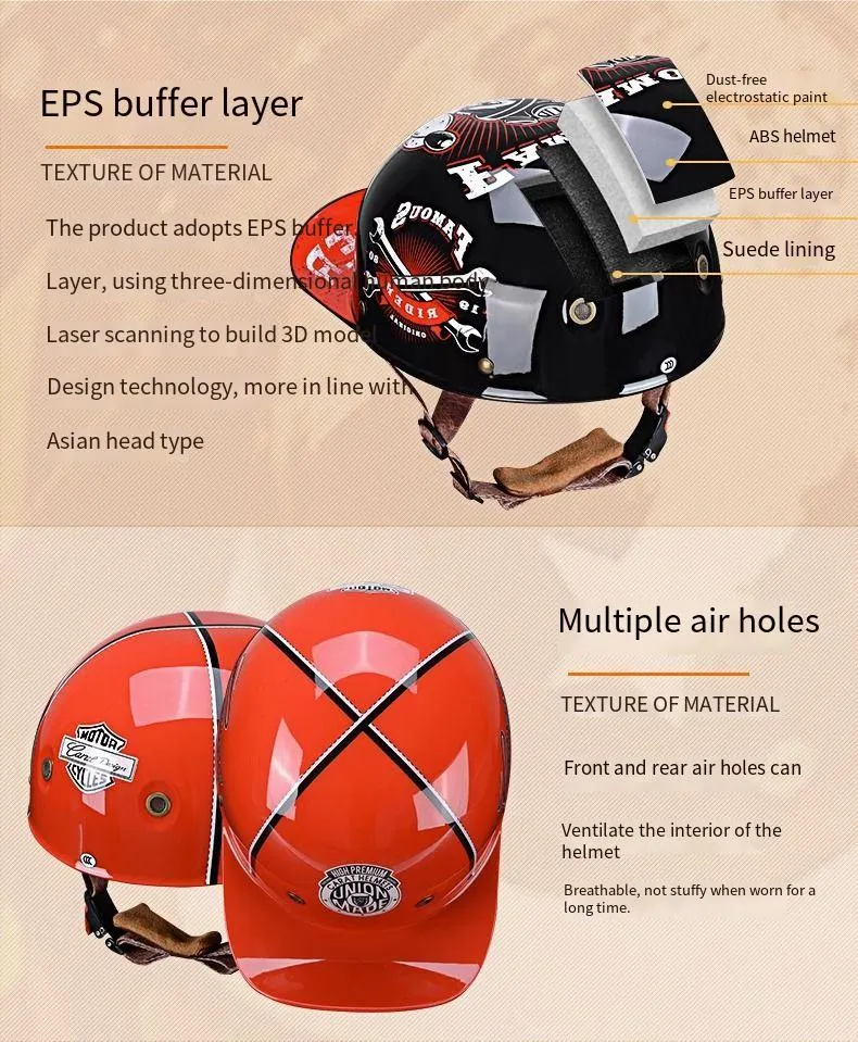 Motorcycle Helmet Electric Vehicle Helmet Baseball Cap Motorcycle Helmet with Decal