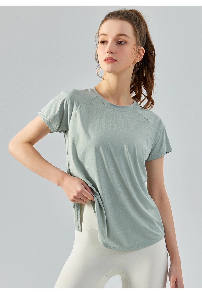 2023 Spring and Summer Round-Neck Yoga Short Sleeve Loose Casual Sports T-Shirt Running Fitness Gym Top