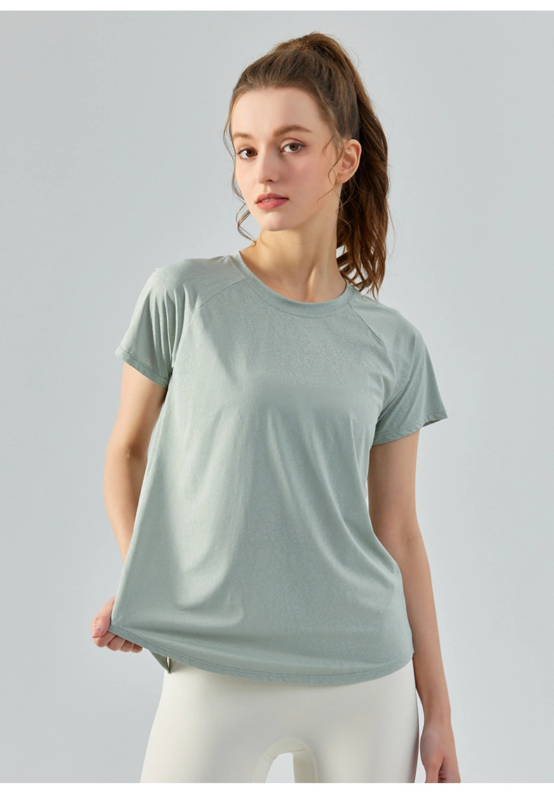 2023 Spring and Summer Round-Neck Yoga Short Sleeve Loose Casual Sports T-Shirt Running Fitness Gym Top