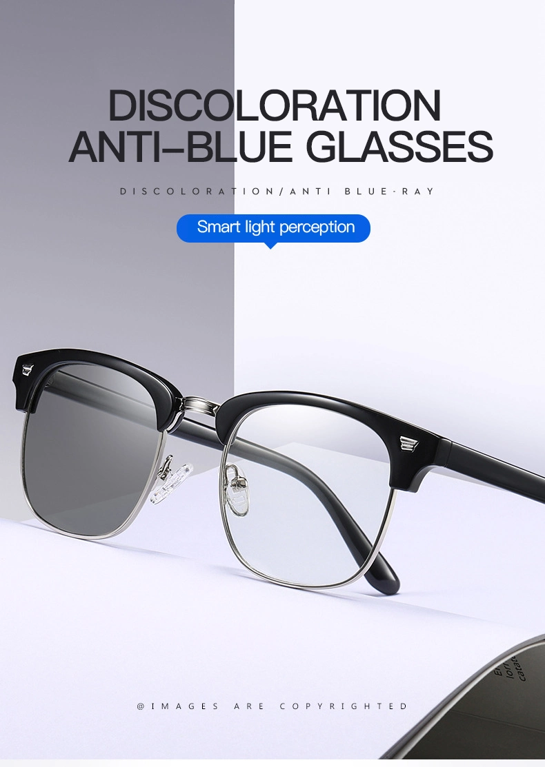 2023 Best Sale Hot Popular Color Change Frame Sunglasses Half Square Frame Changeable CE Lenses UV400 Anti Blue Light Blocking Glasses