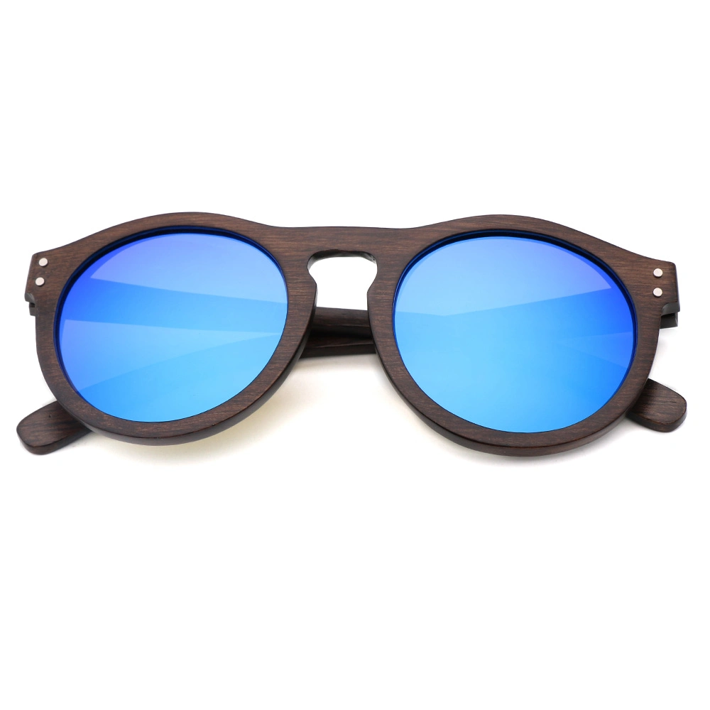 Polarized Lens with Colorful Mirror Ready to Ship and OEM Bamboo and Wooden Round Sunglasses