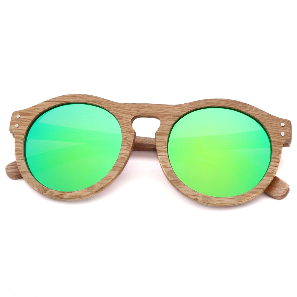 Polarized Lens with Colorful Mirror Ready to Ship and OEM Bamboo and Wooden Round Sunglasses