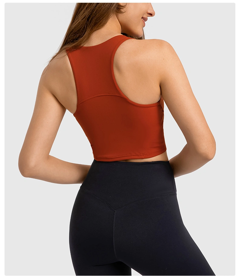 Lu-16 2022 Spring and Summer New Pull-up Round Tie Chest Pad Yoga Vest Nude Tight High-Elastic Sports Fitness Top Women