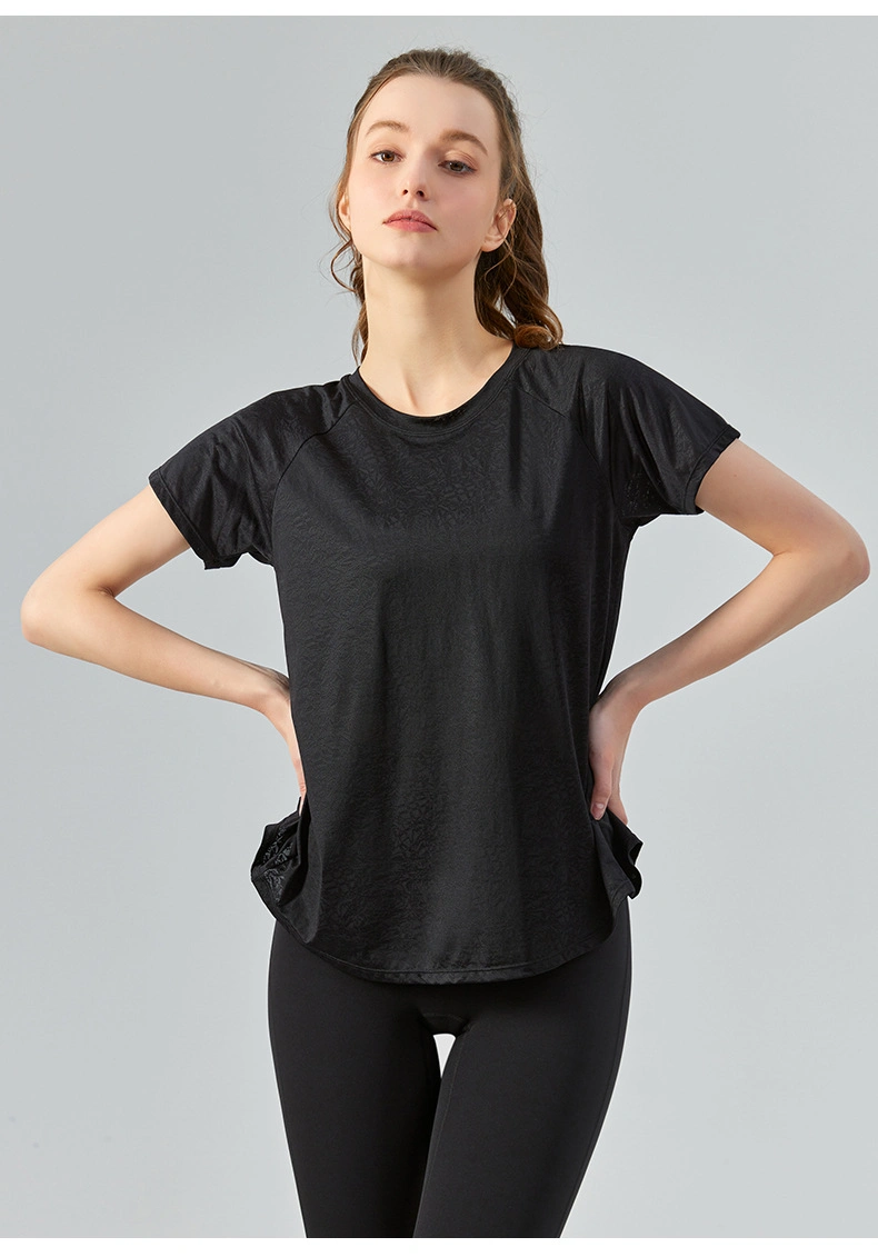 2023 Spring and Summer Round-Neck Yoga Short Sleeve Loose Casual Sports T-Shirt Running Fitness Gym Top