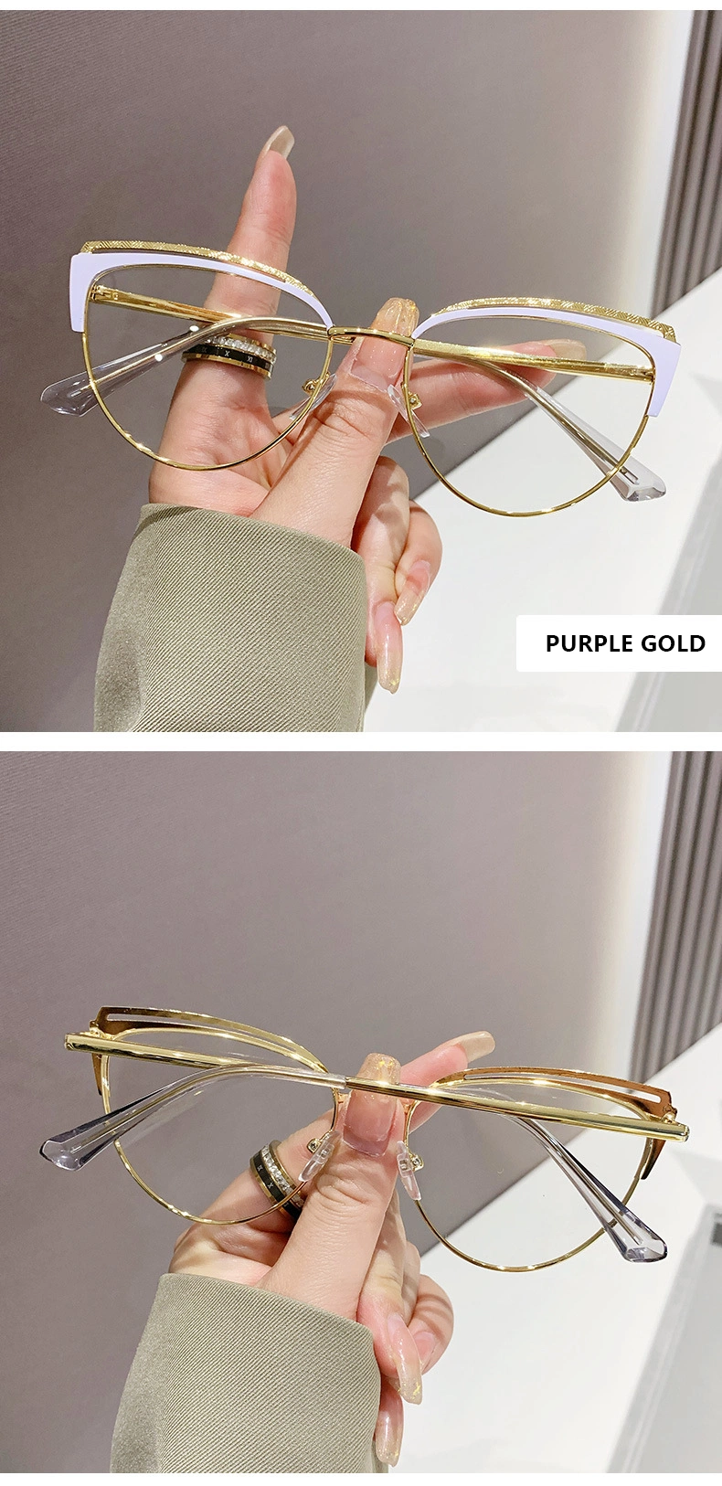 2023 Wholesale New Fashion Color Changing Custom Logo Women Optical Anti Blue Light Cmputer Metal Frame Glasses Cat Eye Photochromic Glasses