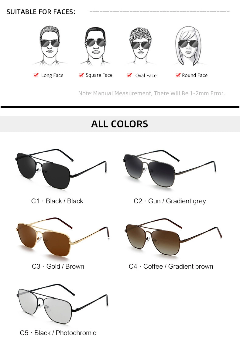 2022 Hot Popular Men High Quality OEM Custom Logo Square Tr90 Frame Tac Polarized Photochromic Lenses Sunglasses