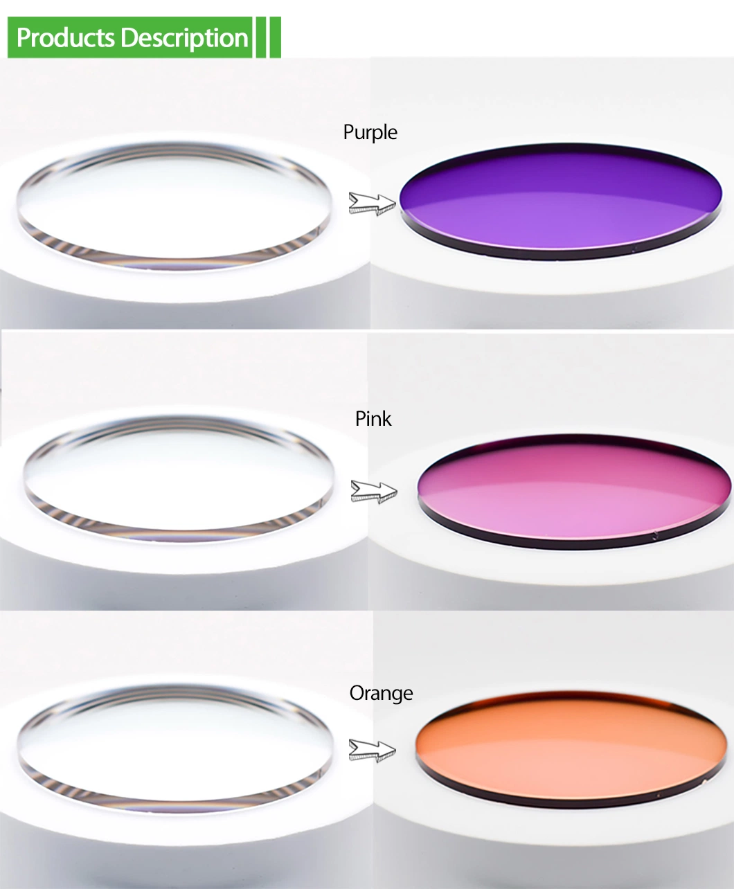 1.56 Photochromic Orange Hmc Eyeglasses Optical Lenses China Manufacture