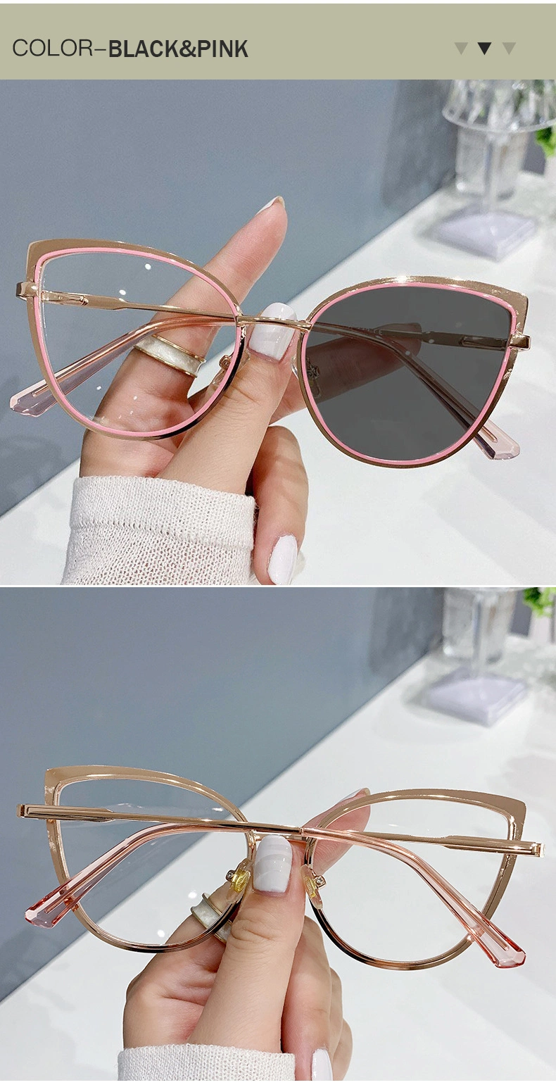 Color Changing Women Men Metal Frame Blue Light Blocking Optical Glasses Frames Photochromic Eyeglasses Frames Glasses